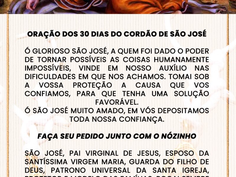 ORAÇÃO DOS 30 DIAS DO CORDÃO DE SÃO JOSÉ